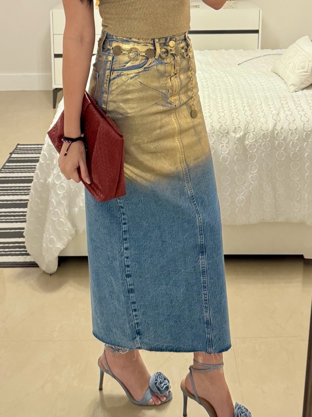 ZARA: Gold Ombre Denim Midi Skirt